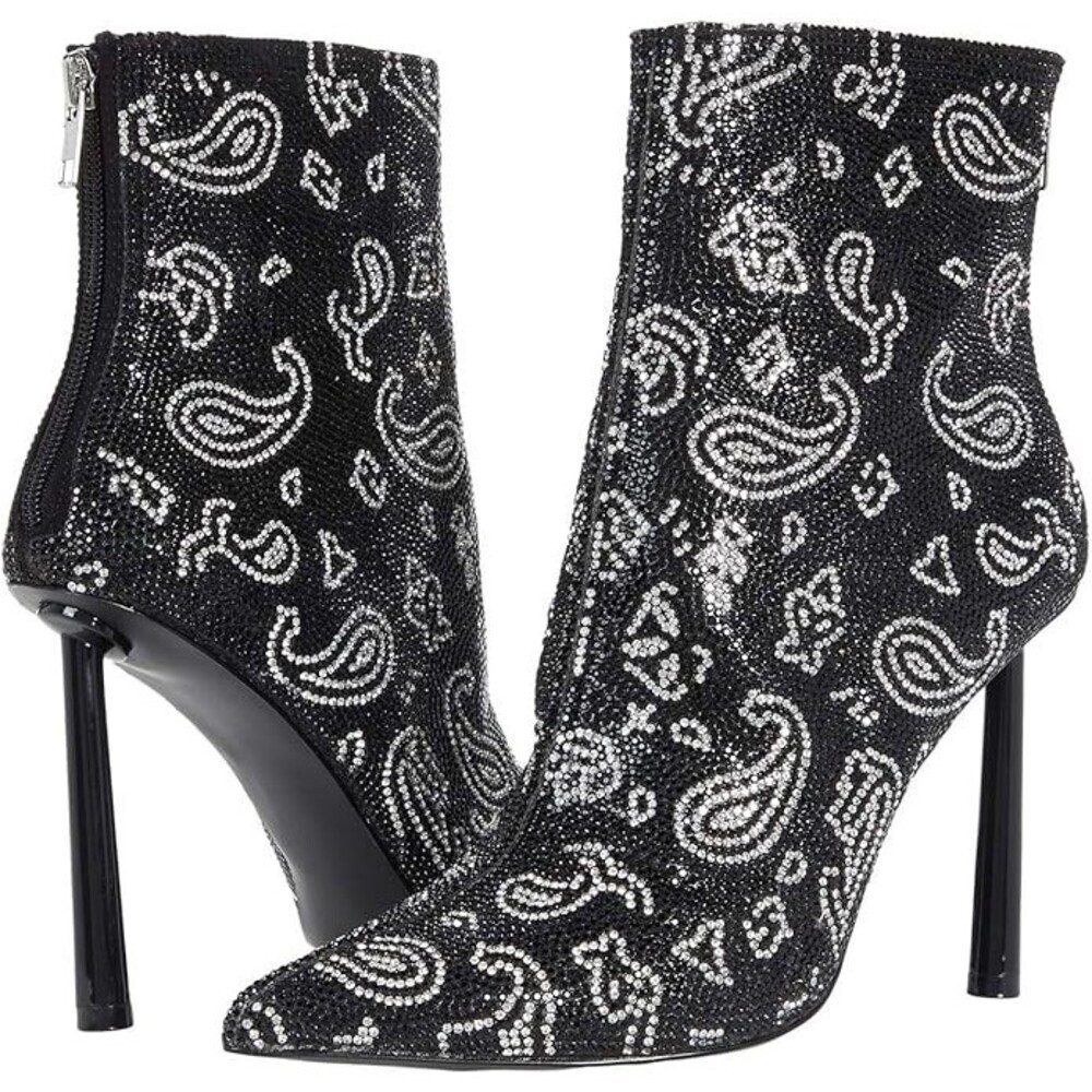 Steve Madden Robyn Boots Women 7.5 Black Rhinestone Stiletto Heel Bootie JOBB155